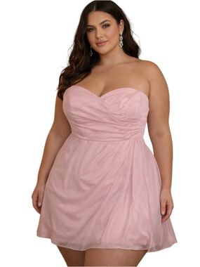 David’s Bridal Pink Bridesmaids Strapless Mini Dress Sweetheart Neckline Size 16